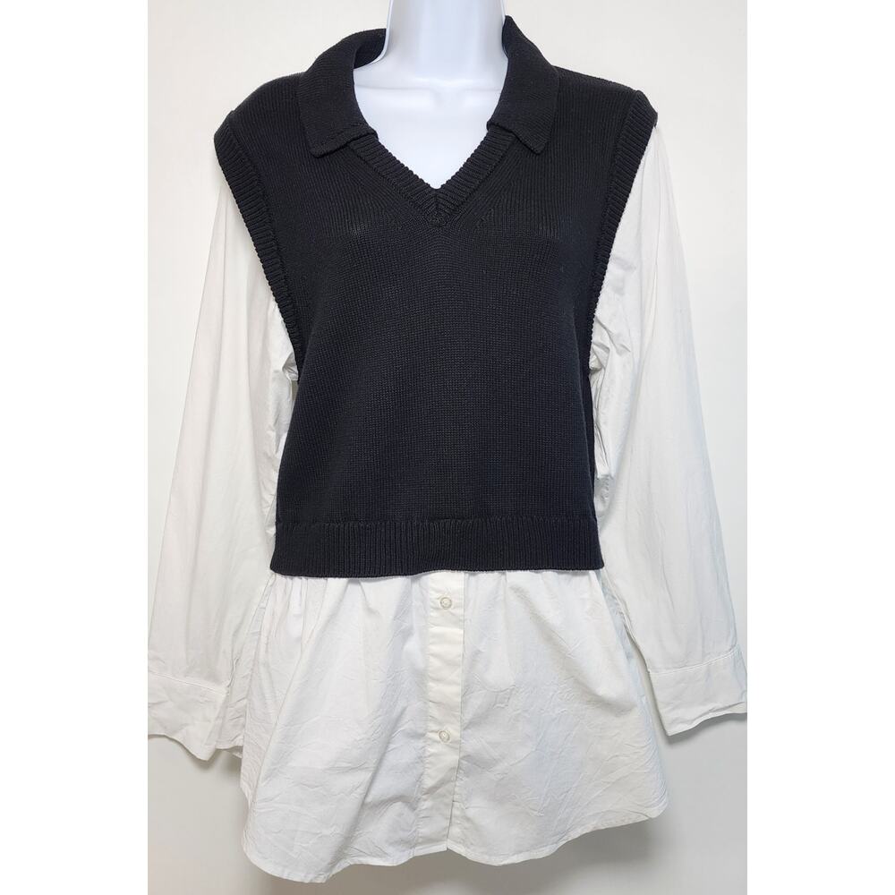 Pistola Women's Layered Sweater Vest Preppy Minimalist‎ Collared Size L